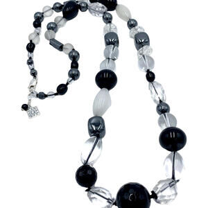 Nate & Etan Agate Crystal Hematite Gemstone Beaded Sterling Silver Necklace 30"